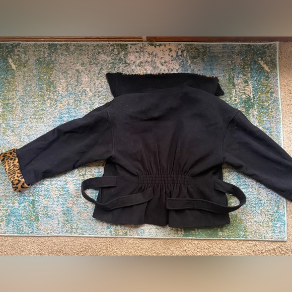 Vintage 90s Braetan leopard print black wool fitted tie waist coat, size large - Picture 8 of 15